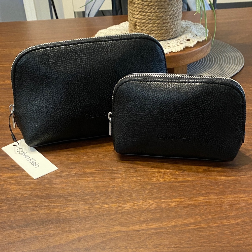 Calvin Klein Black Pebbled Leather Toiletry Bag